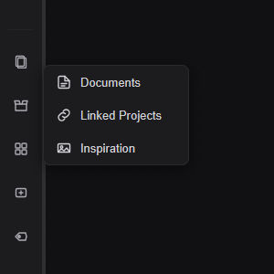 The Libraries popout panel showing Reference Documents, Linked Projects, and Inspiration Library options